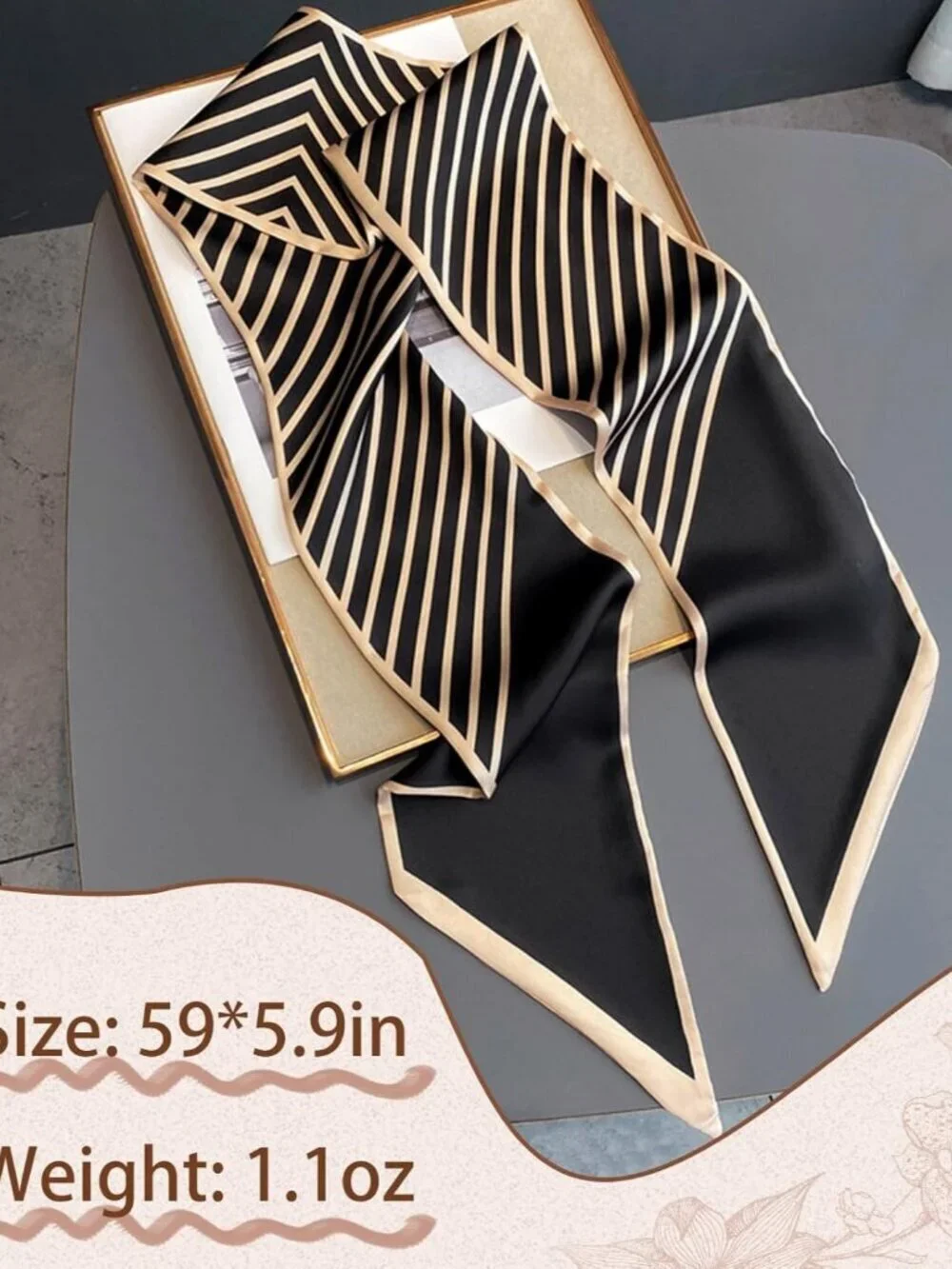 Women's  Black Gold Twill Fashion Elegant Oblique Angle  Scarves Bag Scarfs
